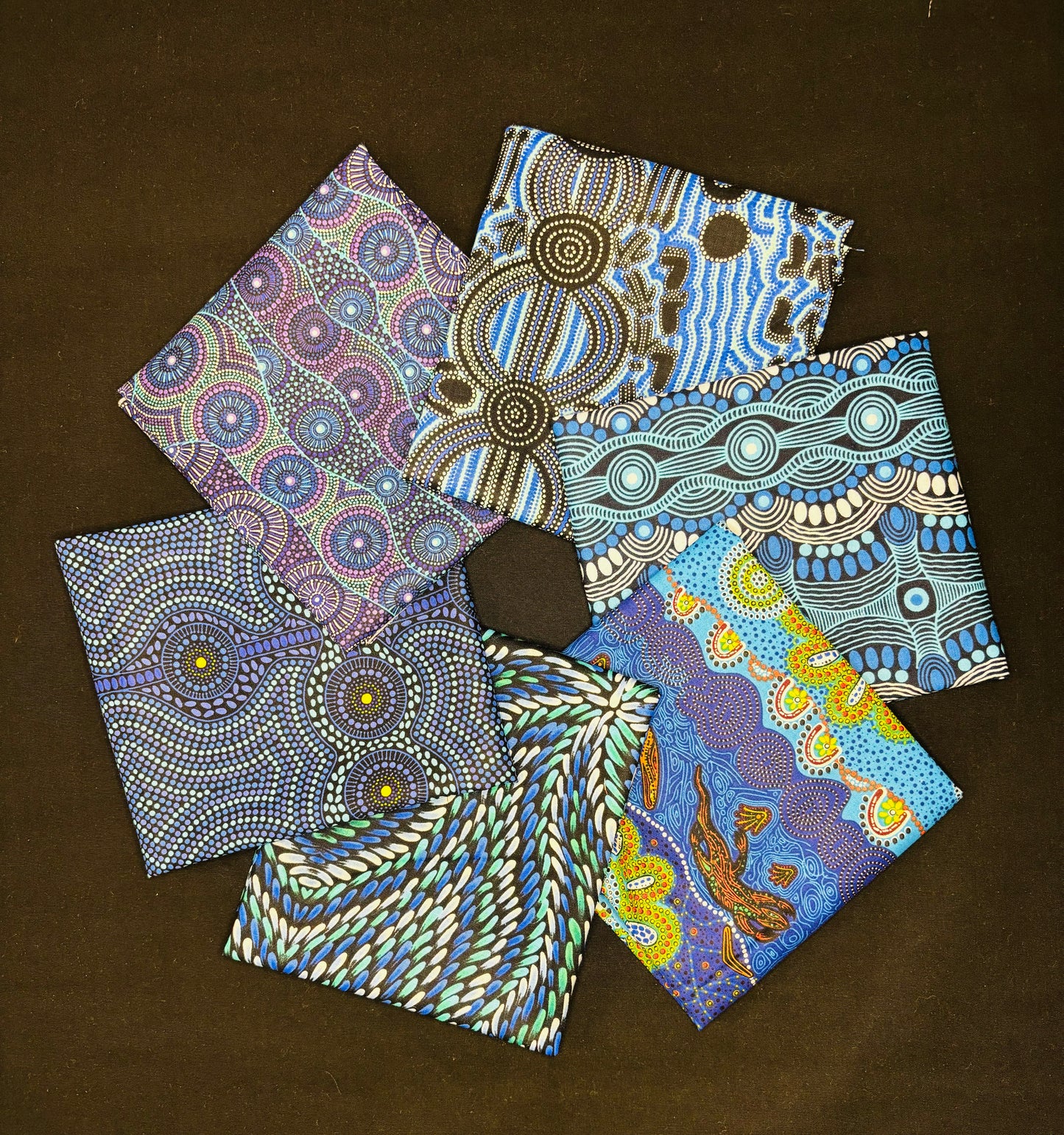 6 fat qtrs Turqoise Aboriginal fabrics