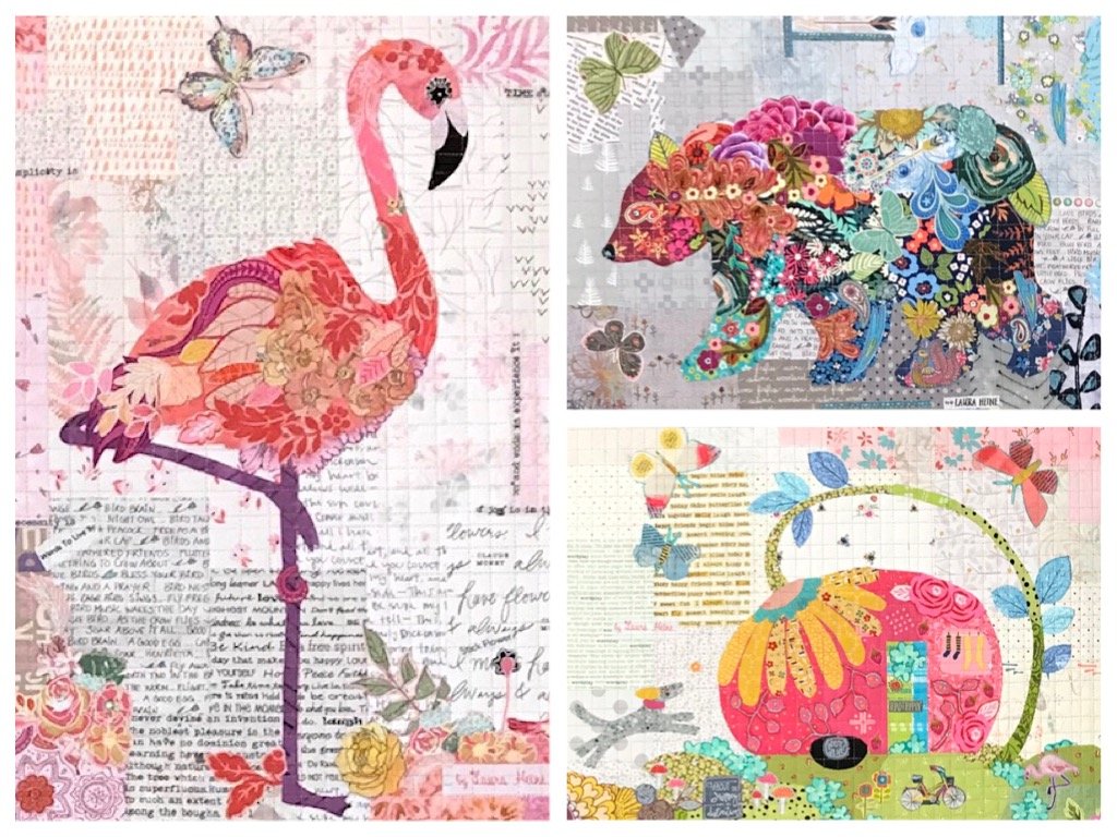 Collage flamingo, bear, trailer